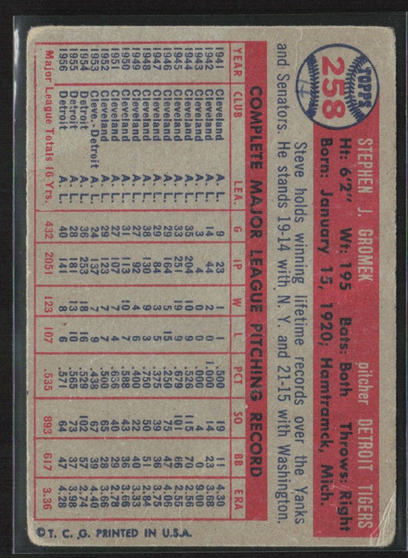 Steve Gromek 1957 Topps #258 Detroit Tigers