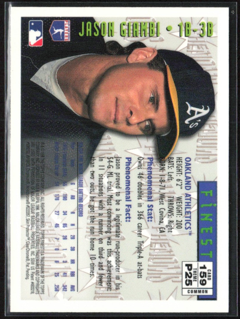 Jason Giambi 1996 Topps Finest #159 Oakland Athletics