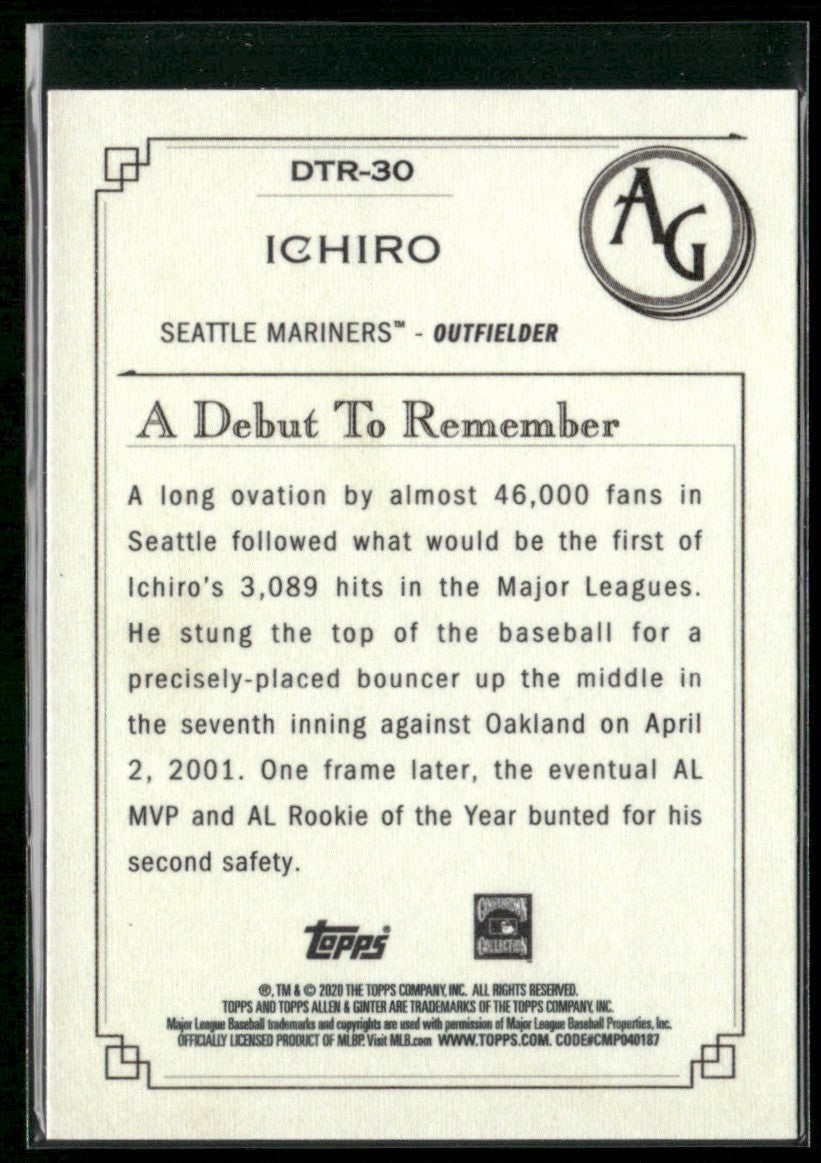 Ichiro 2020 Topps Allen & Ginter A Debut to Remember #DTR-30 Seattle Mariners