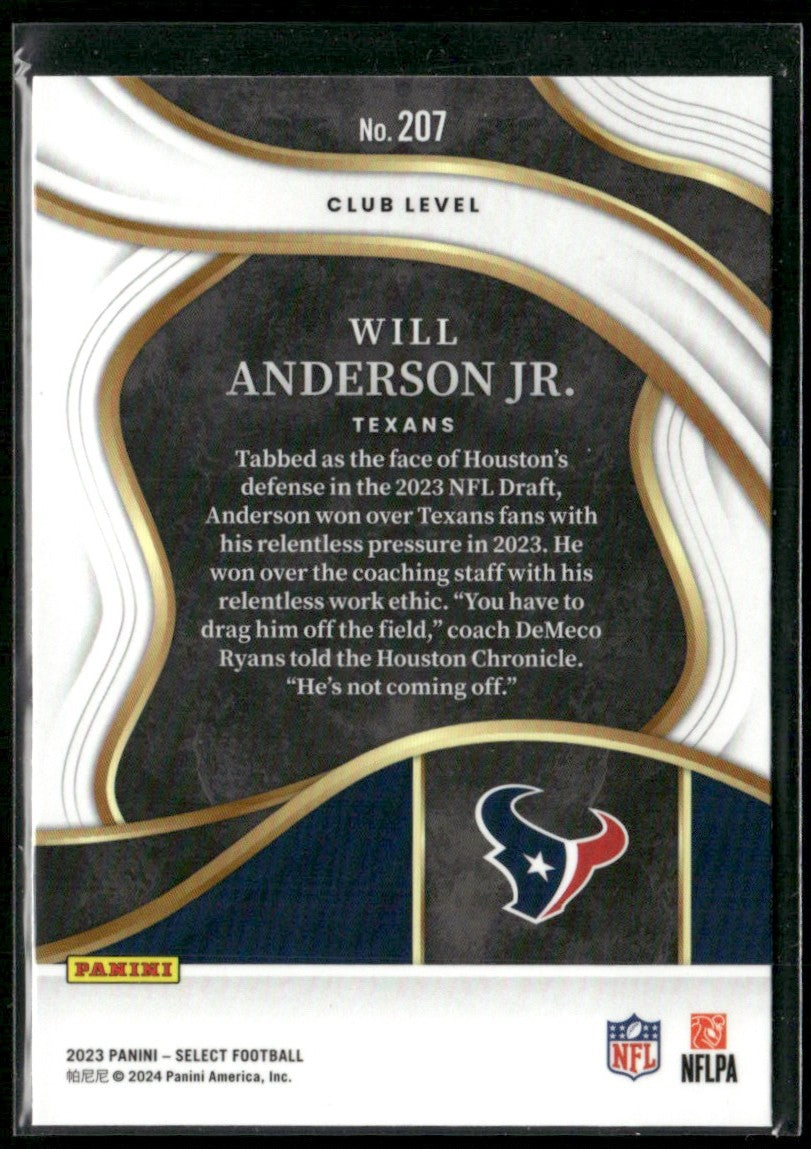 Will Anderson Jr. 2023 Panini Select Club RC #207 Houston Texans
