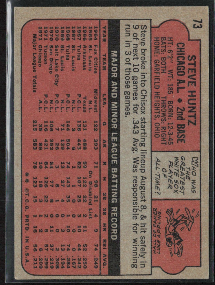 Steve Huntz 1972 Topps #73 Chicago White Sox