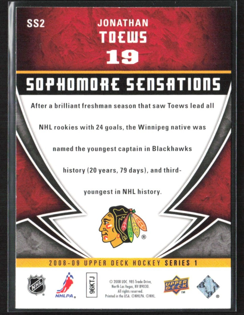 Jonathan Toews 2008 Upper Deck Sophomore Sensations #SS2 Chicago Blackhawks