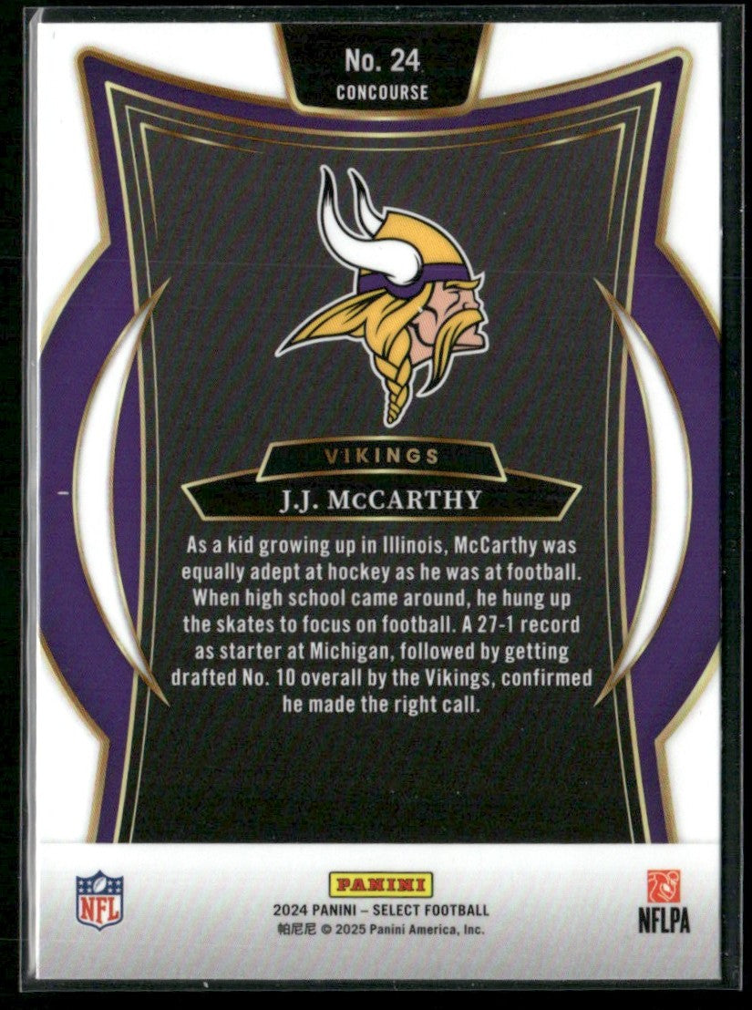 J.J. McCarthy 2024 Panini Select Concourse RC #24 Minnesota Vikings
