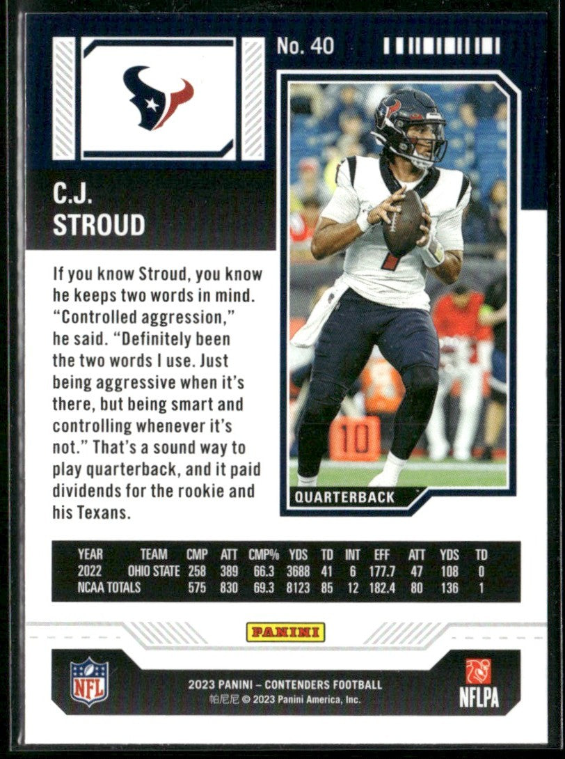 C.J. Stroud 2023 Panini Contenders Season Ticket RC #40 Houston Texans