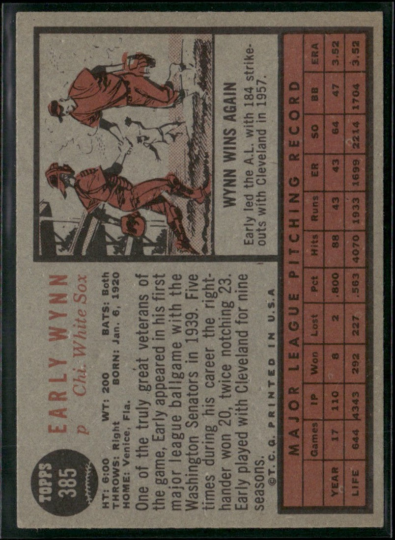 Early Wynn 1962 Topps #385 Chicago White Sox