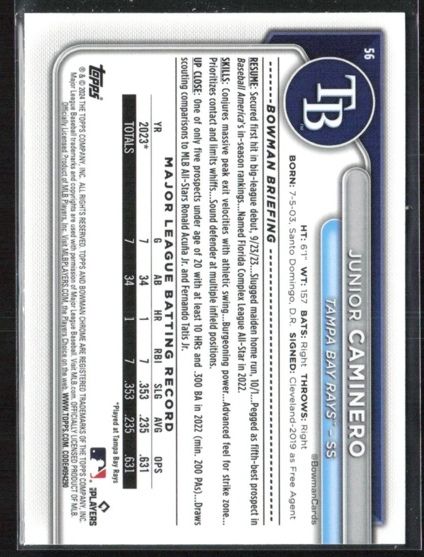 Junior Caminero 2024 Bowman Chrome Mega Box Mojo Refractor RC #56 Tampa Bay Rays