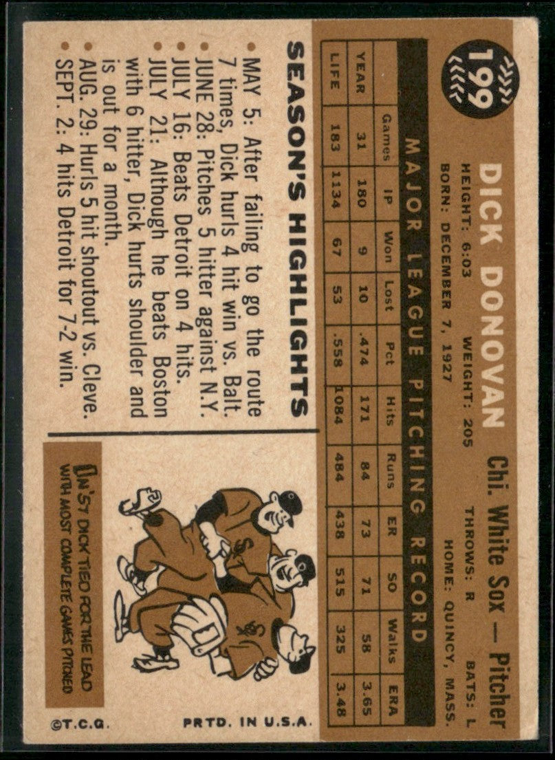 Dick Donovan 1960 Topps #199 Chicago White Sox