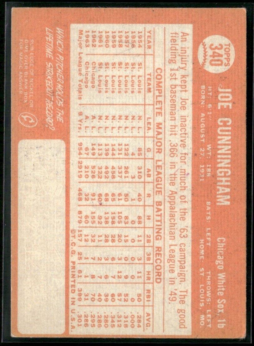 Joe Cunningham 1964 Topps #340 Chicago White Sox