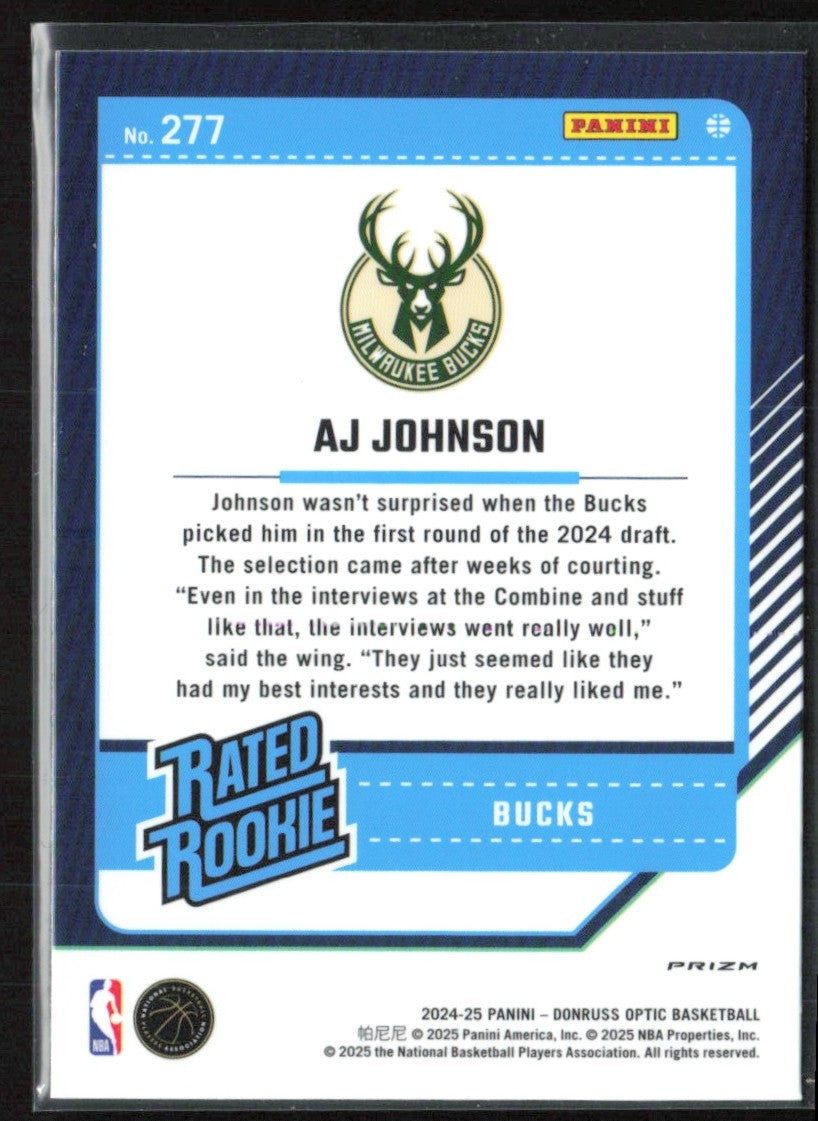 AJ Johnson 2024 Donruss Optic RC #277 Milwaukee Bucks