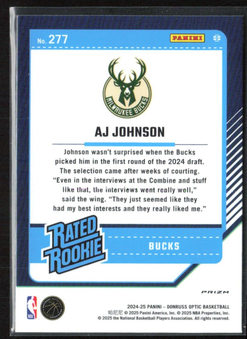 AJ Johnson 2024 Donruss Optic RC #277 Milwaukee Bucks