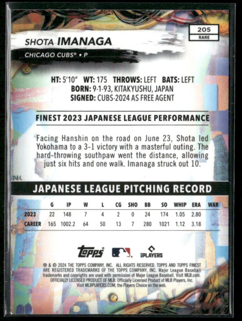 Shota Imanaga 2024 Topps Finest RC #205 Chicago Cubs