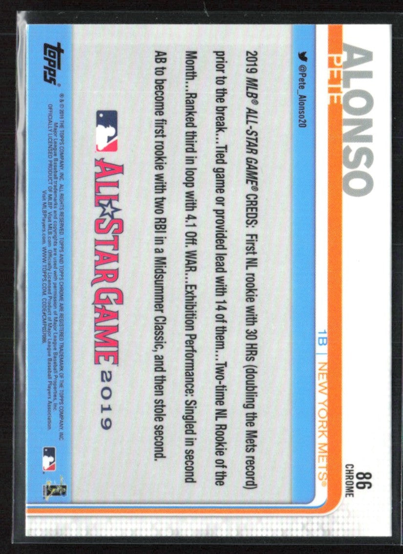 Pete Alonso 2019 Topps Chrome Update RC #86 New York Mets