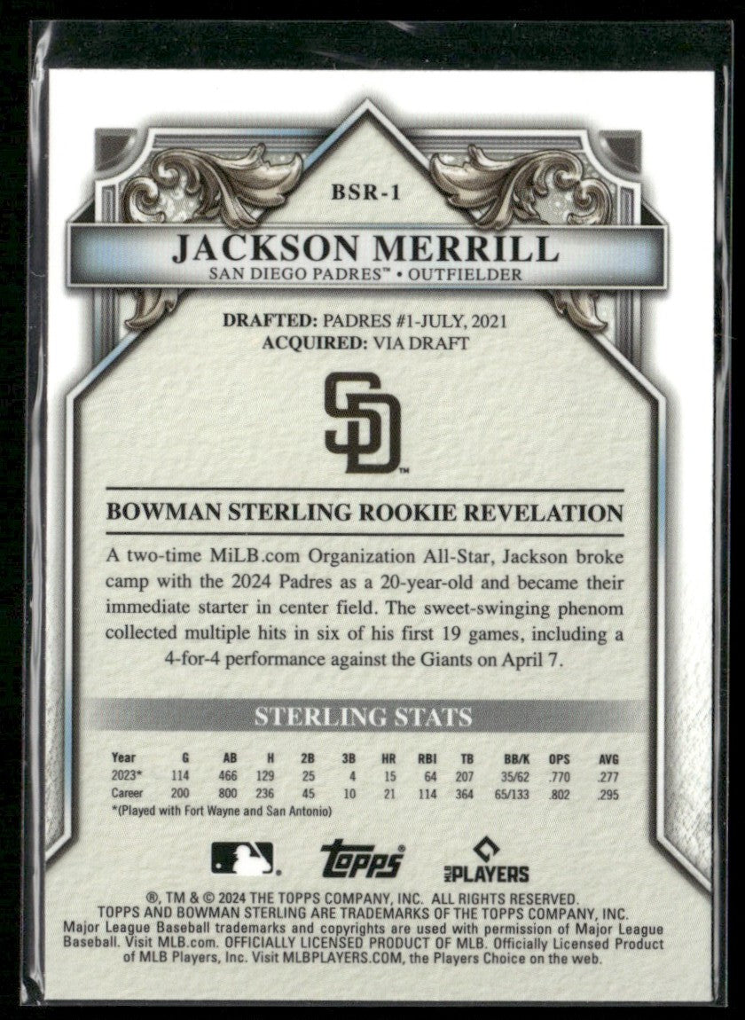 Jackson Merrill 2024 Bowman Sterling RC #BSR-1 San Diego Padres