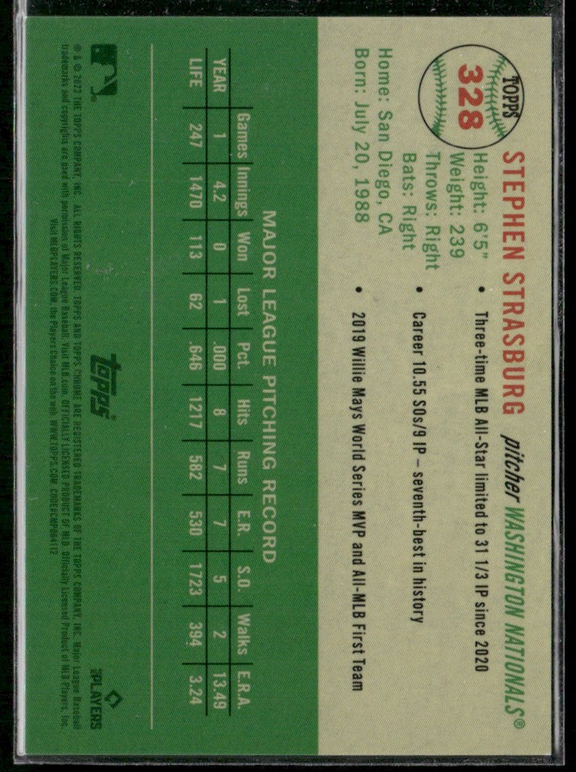 Stephen Strasburg 2023 Topps Chrome Platinum Anniversary Blue Diamond /199 #328
