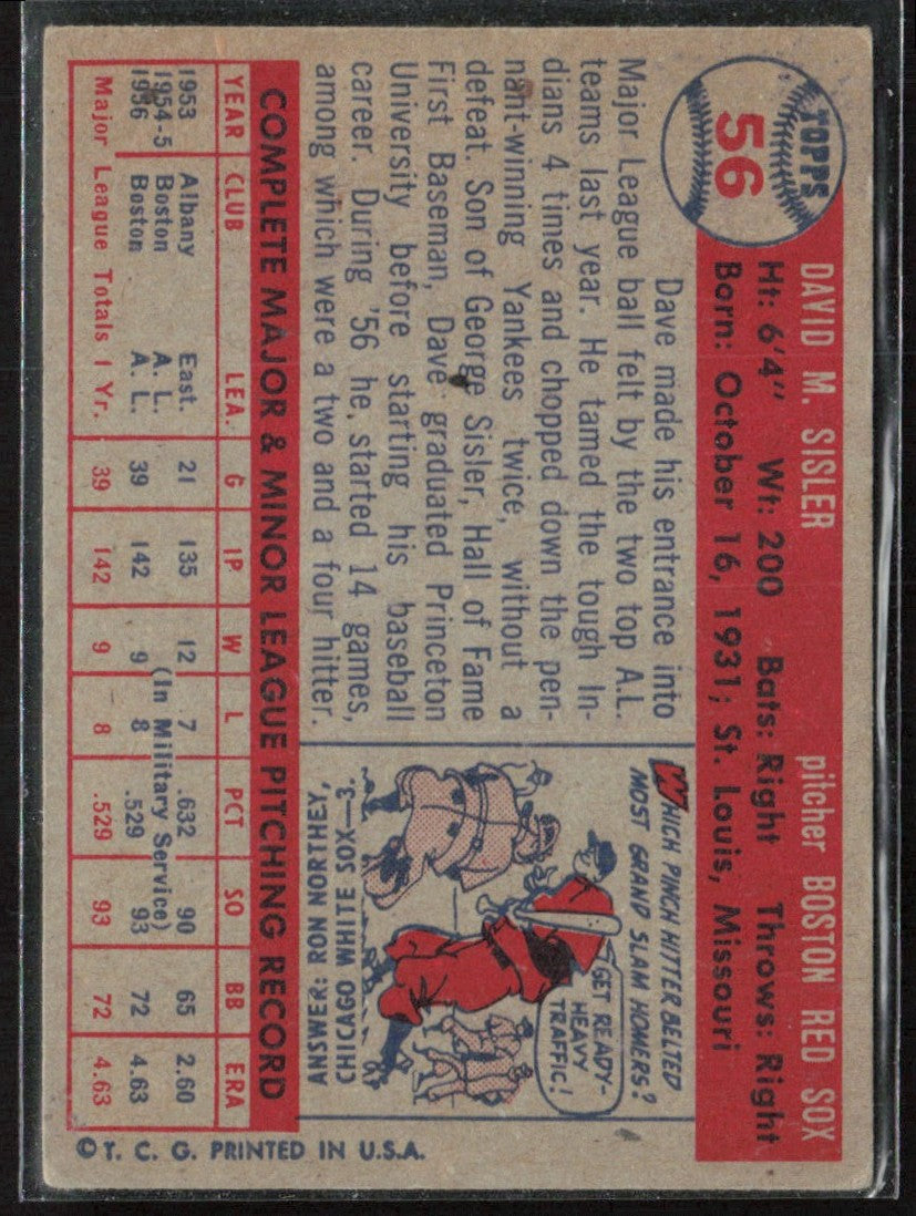 Dave Sisler 1957 Topps RC #56 Boston Red Sox