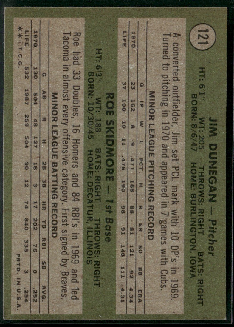 Jim Dunegan/Roe Skidmore 1971 Topps Cubs Rookie Stars RC #121 Chicago Cubs