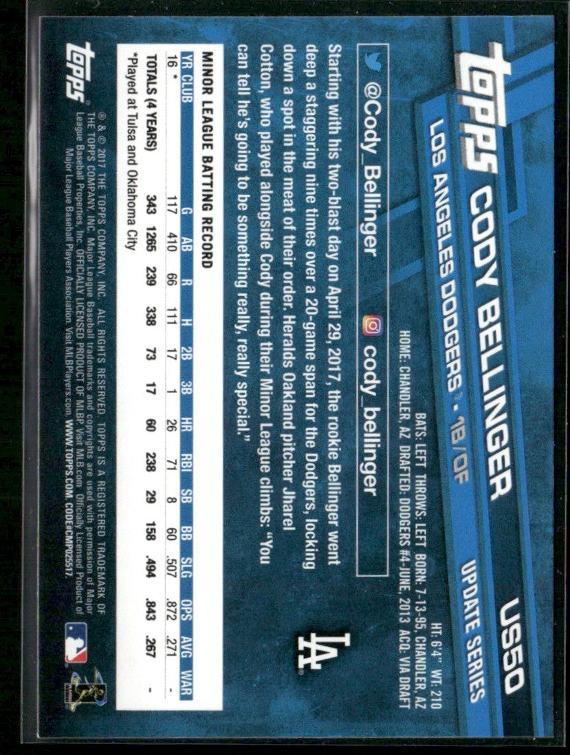 Cody Bellinger 2017 Topps Update RC #US50 Los Angeles Dodgers