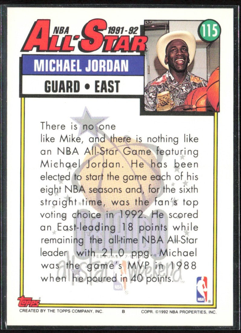 Michael Jordan 1992 Topps All-Star #115 Chicago Bulls