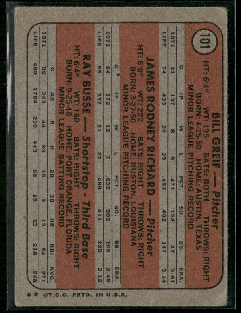 Astros Rookies - Bill Greif/J.R. Richard/Ray Busse 1972 Topps Rookie Stars RC