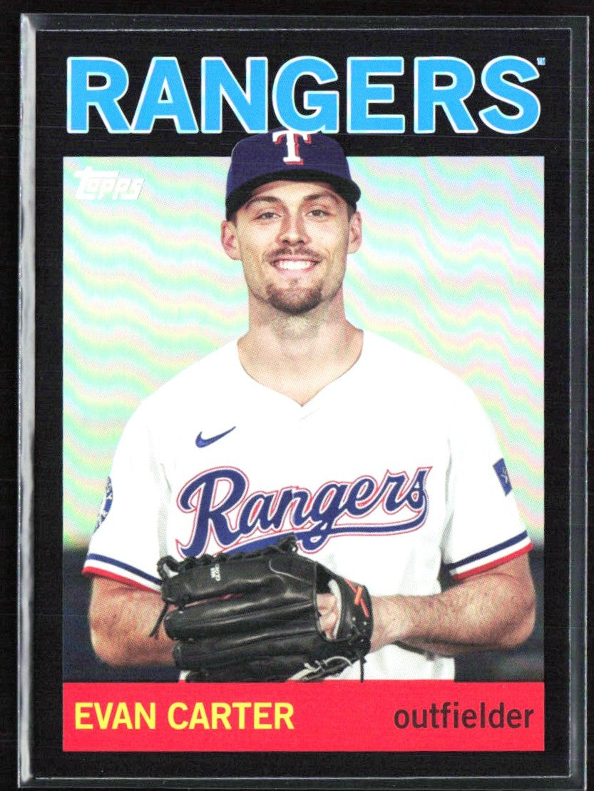 Evan Carter 2025 Topps Archives 1964 Design Black Foilboard #24 Texas Rangers