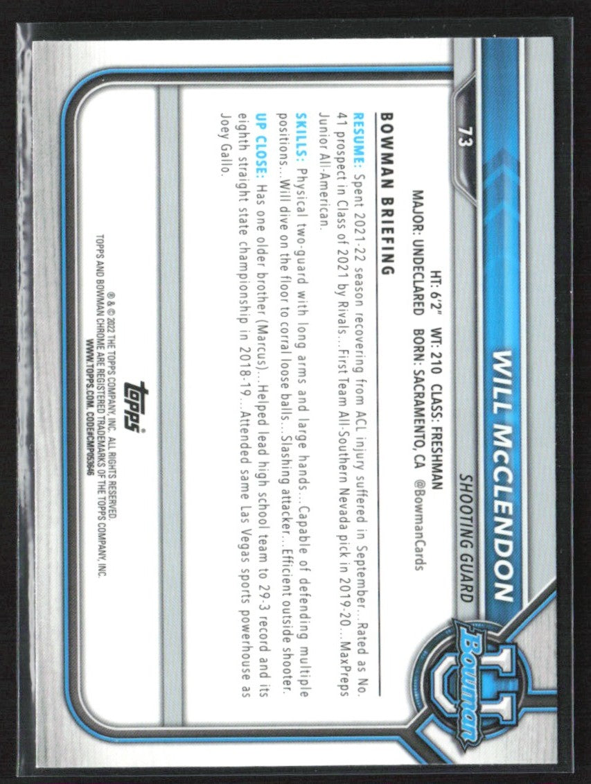 Will McClendon 2021 Bowman U Chrome 1st Pink Refractor #73