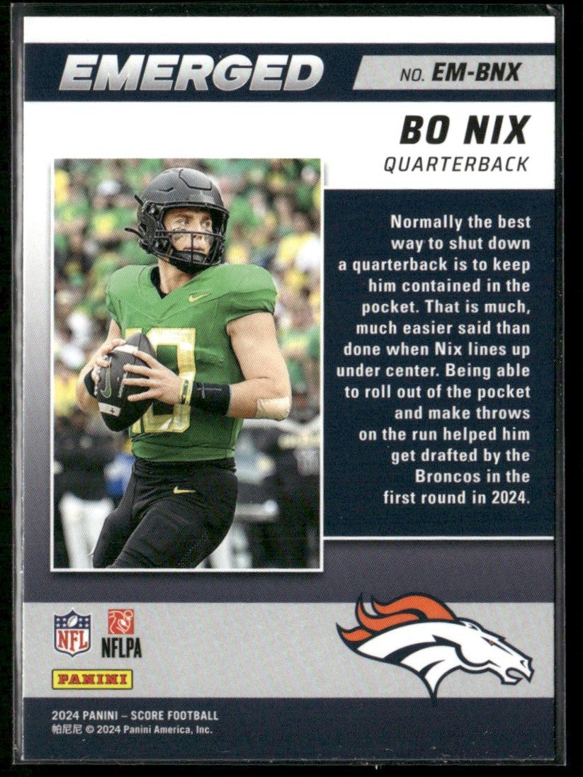 Bo Nix 2024 Panini Score Emerged RC #EM-BNX Denver Broncos
