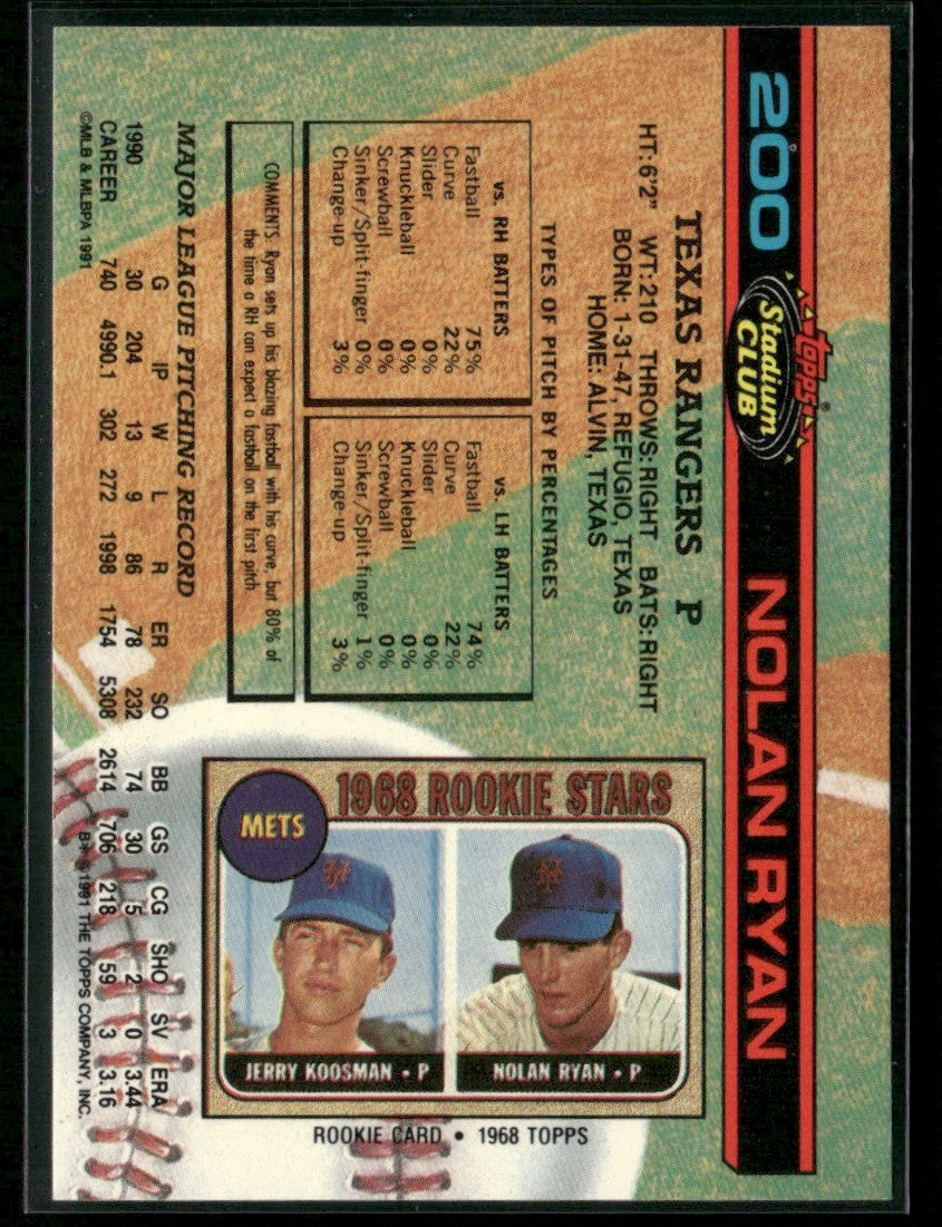 Nolan Ryan 1991 Topps Stadium Club #200 Texas Rangers