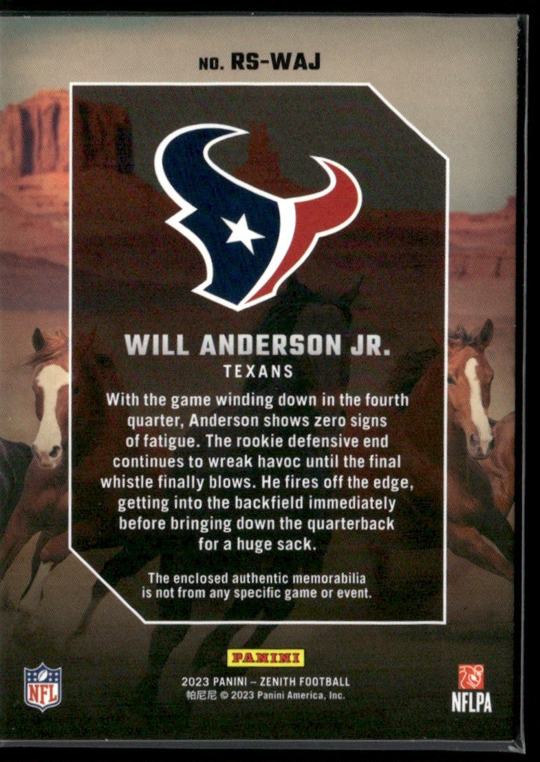 Will Anderson Jr. 2023 Panini Zenith Rookie Stallions RC Jersey #RS-WAJ