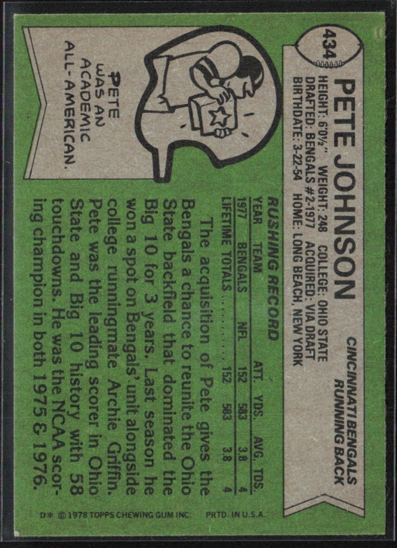 Pete Johnson 1978 Topps RC #434 Cincinnati Bengals
