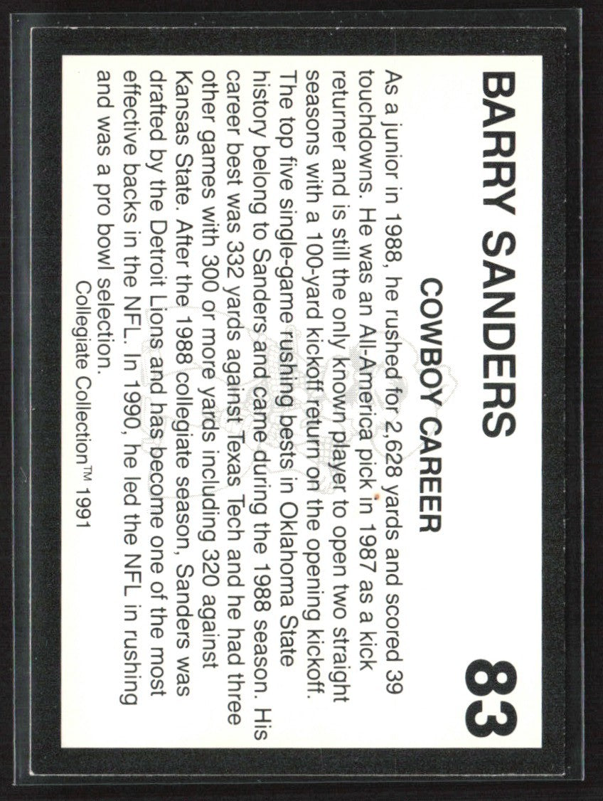 Barry Sanders 1991 Collegiate Collection #83 Oklahoma State University Cowboys