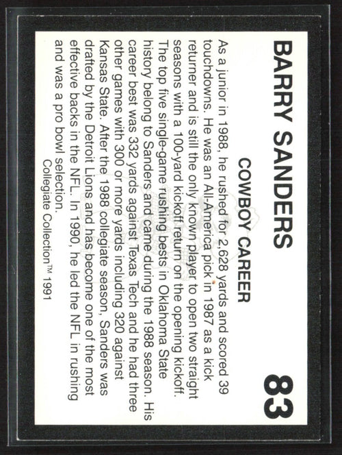 Barry Sanders 1991 Collegiate Collection #83 Oklahoma State University Cowboys