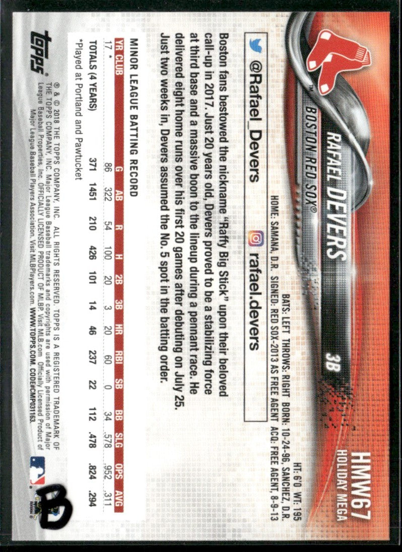 Rafael Devers 2018 Topps Holiday RC #HMW67 Boston Red Sox