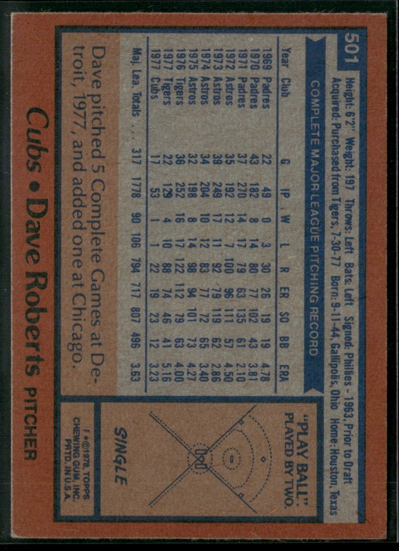 Dave Roberts 1978 Topps #501 Chicago Cubs