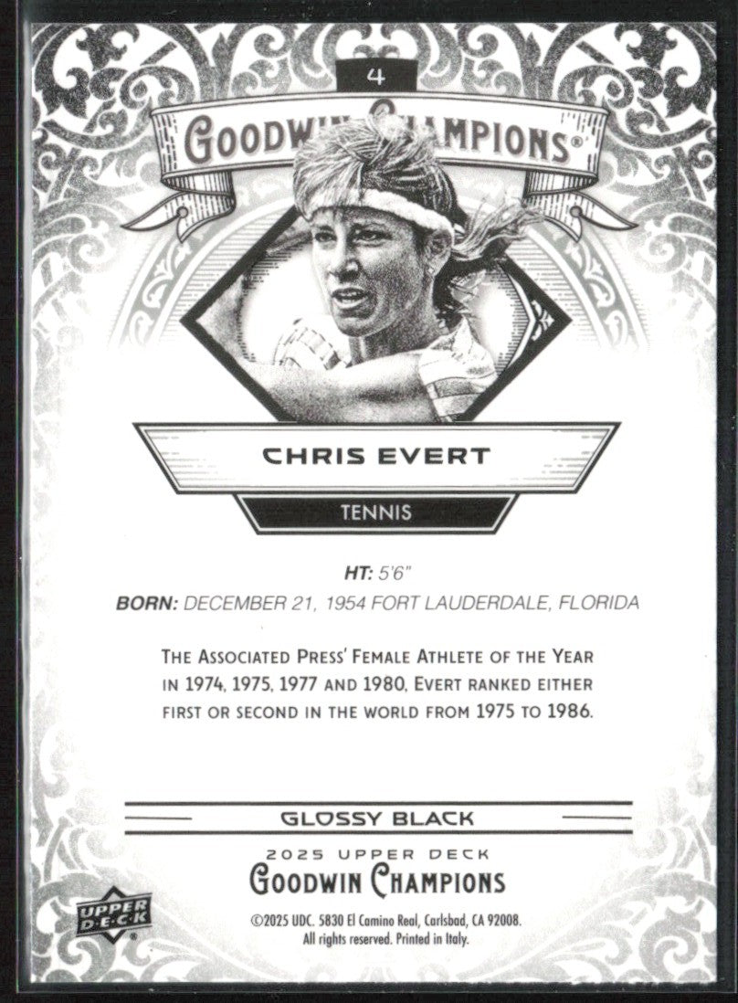 Chris Evert 2025 Upper Deck Goodwin Champions Glossy Black #4