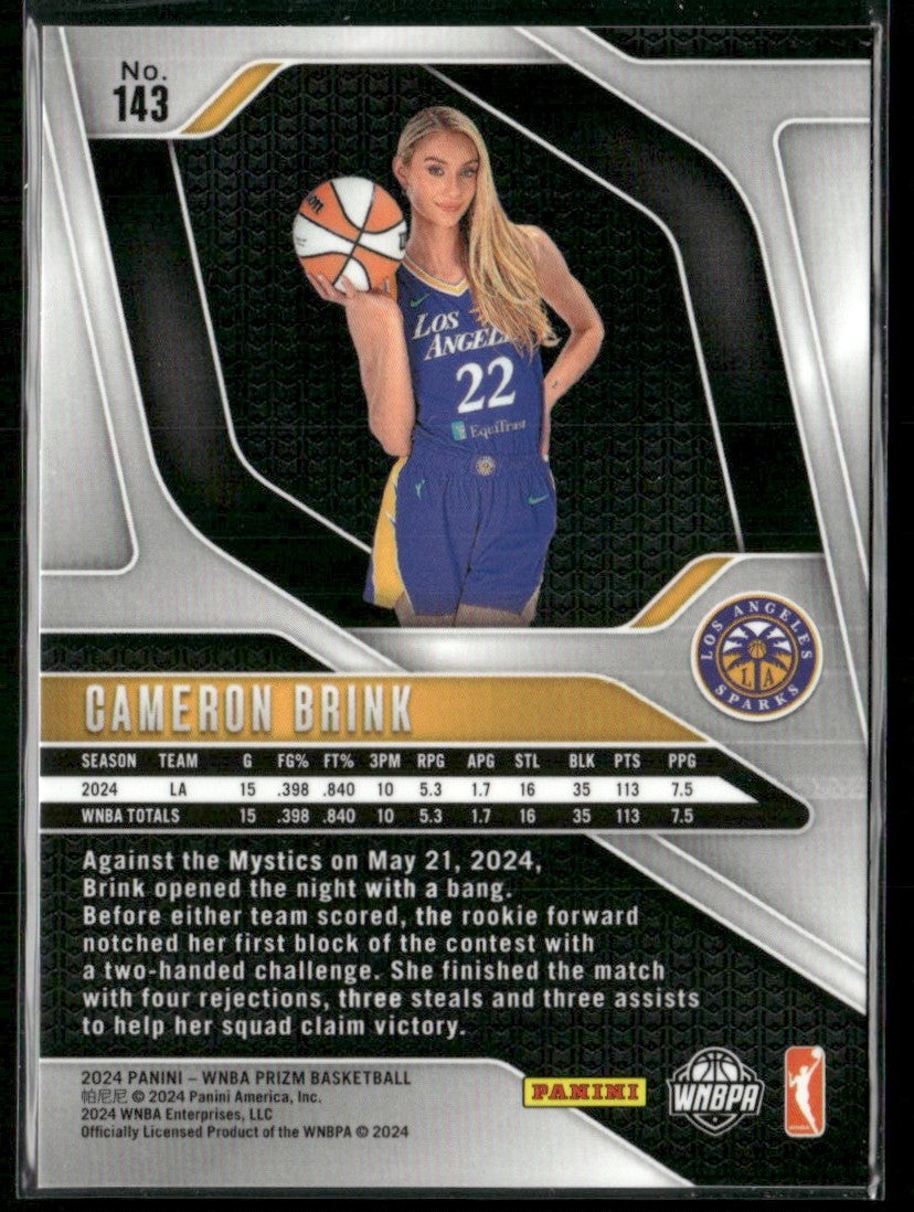 Cameron Brink 2024 Panini Prizm WNBA RC #143 Los Angeles Sparks