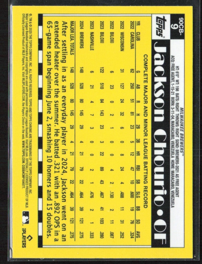 Jackson Chourio 2025 Topps Chrome 1990 Design #90CB-9 Milwaukee Brewers
