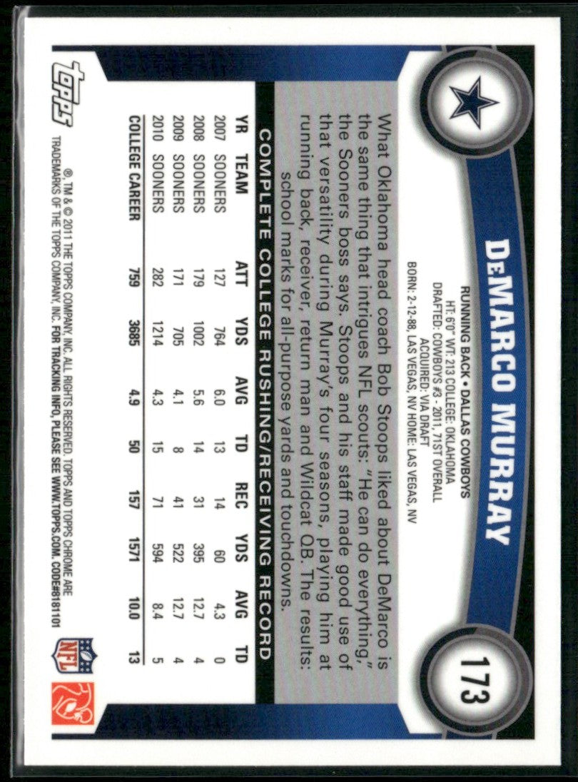 DeMarco Murray 2011 Topps Chrome RC #173 Dallas Cowboys
