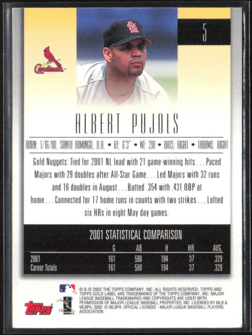 Albert Pujols 2002 Topps Gold Label #16 St. Louis Cardinals