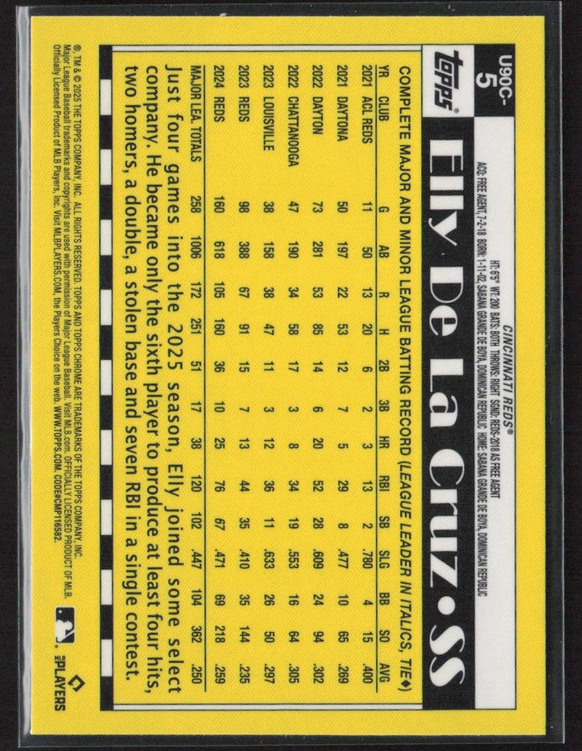Elly De La Cruz 2025 Topps 1990 Chrome Silver Pack #U90C-5 Cincinnati Reds