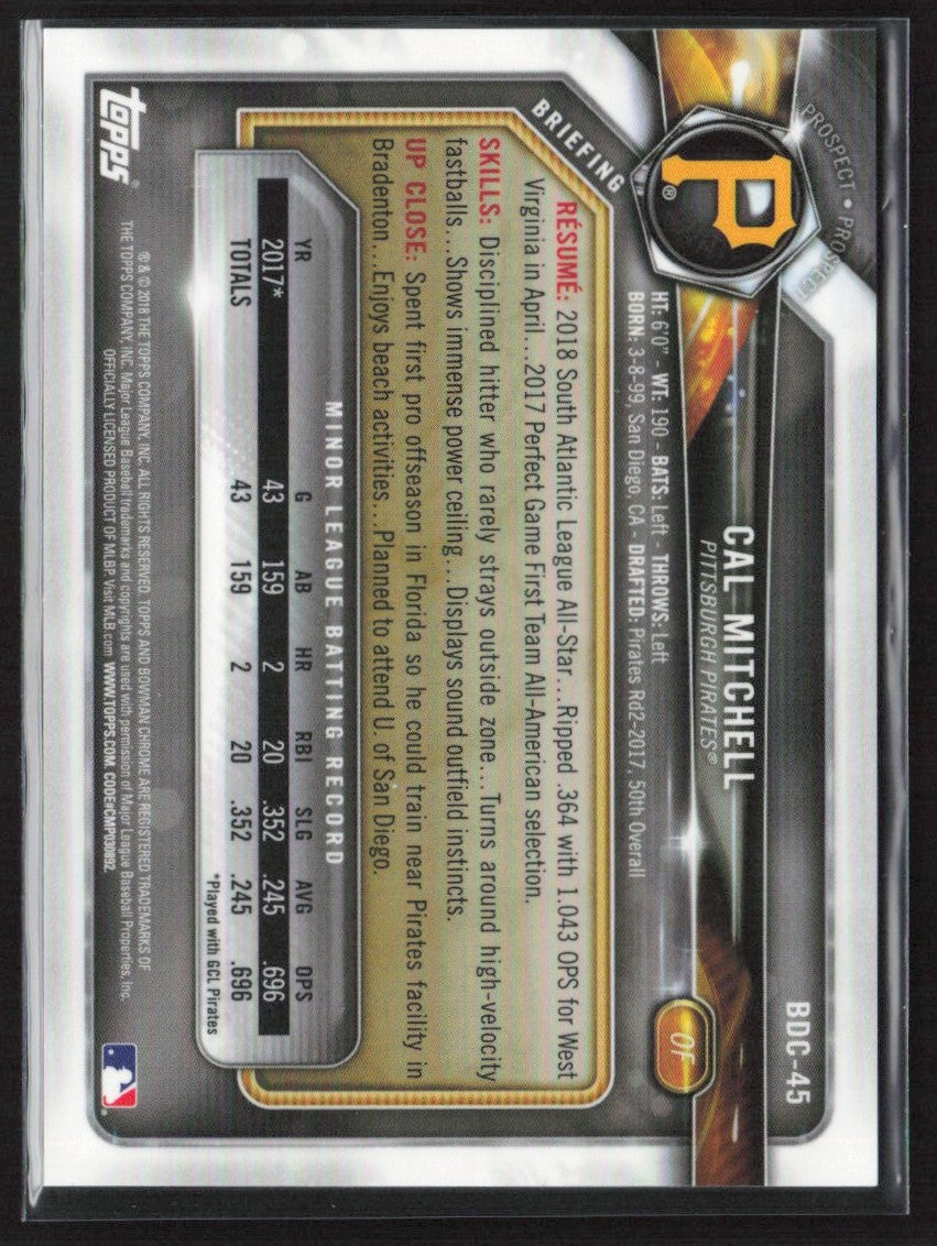 Cal Mitchell 2018 Bowman Draft Chrome Purple Refractor /250 #BDC-45