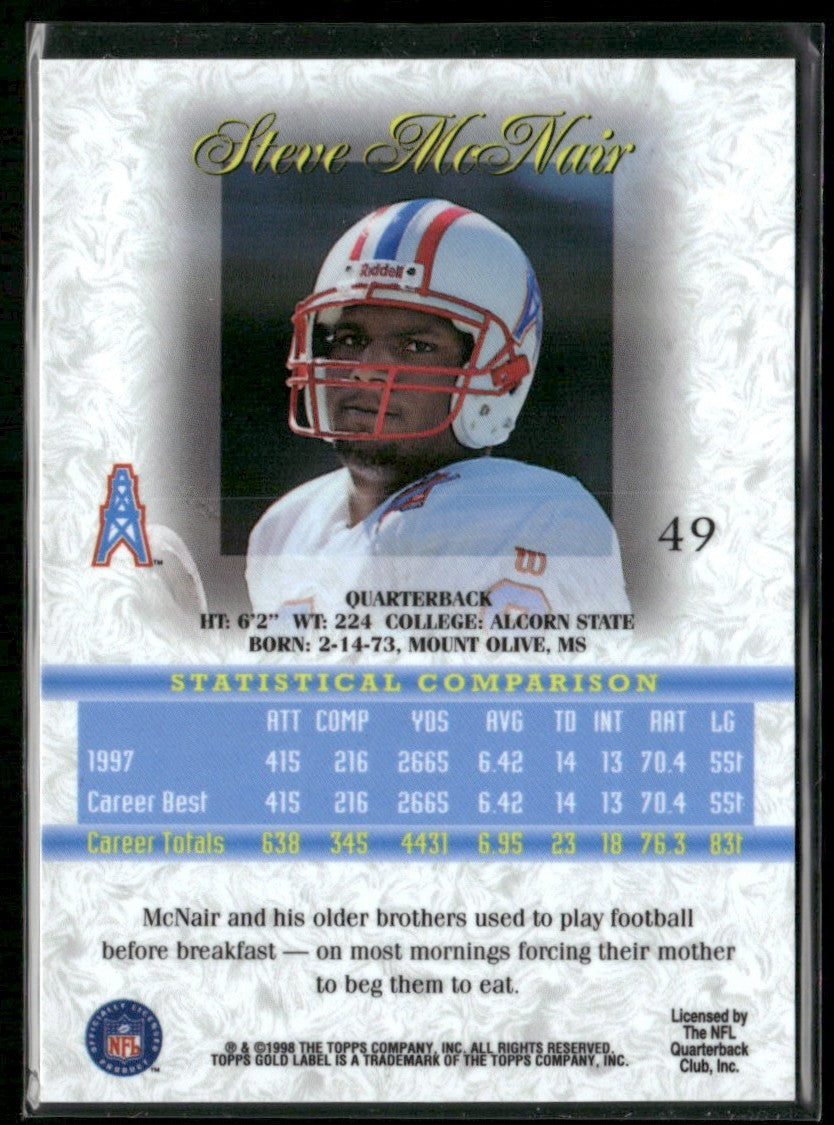 Steve McNair 1998 Topps Gold Label #49 Houston Oilers