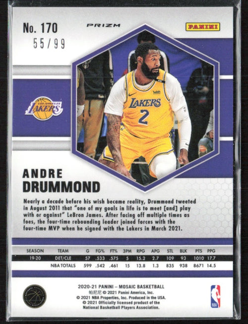Andre Drummond 2020 Panini Mosaic Blue /99 #170 Los Angeles Lakers