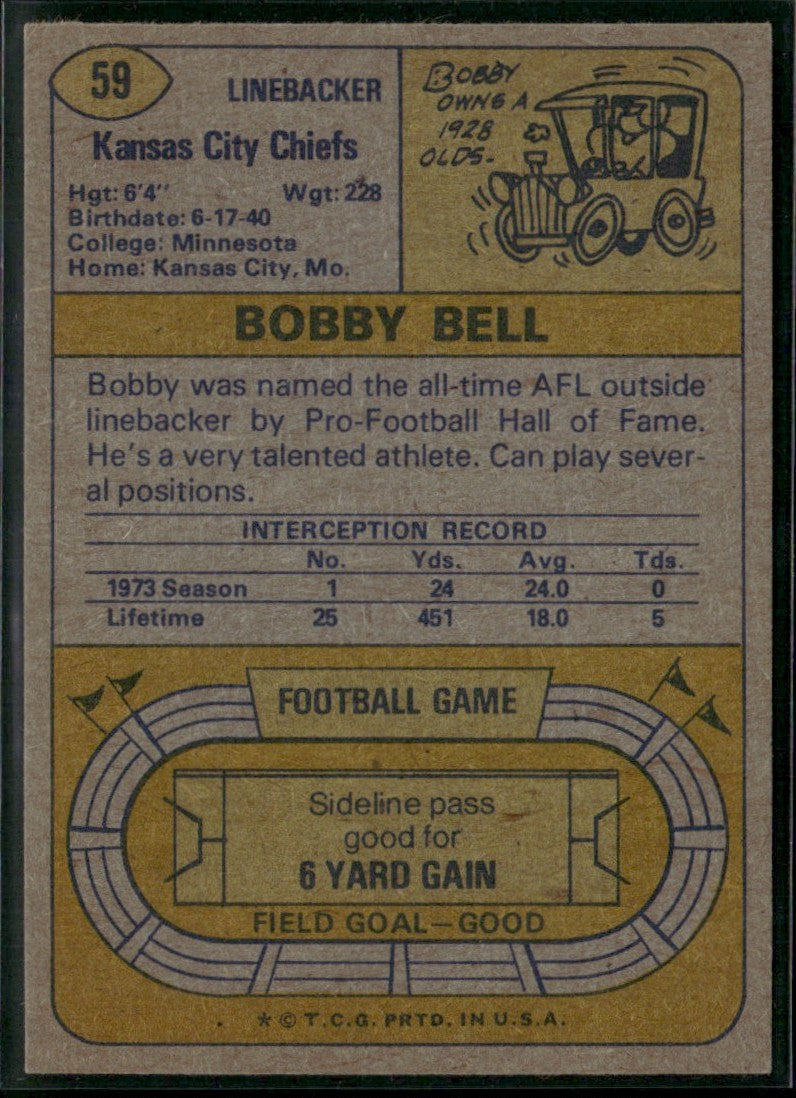 Bobby Bell 1974 Topps #59 Kansas City Chiefs