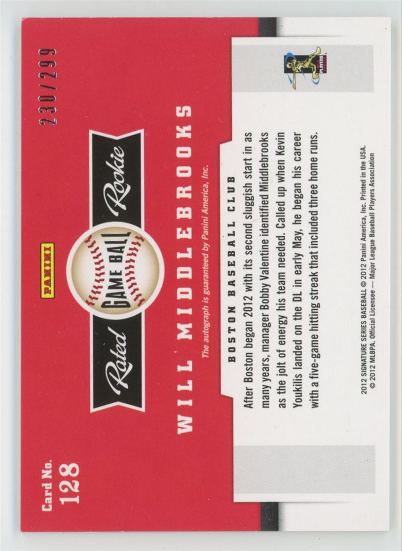 Will Middlebrooks 2012 Panini Signature Series RC AUTO /299 #128 Boston Red Sox