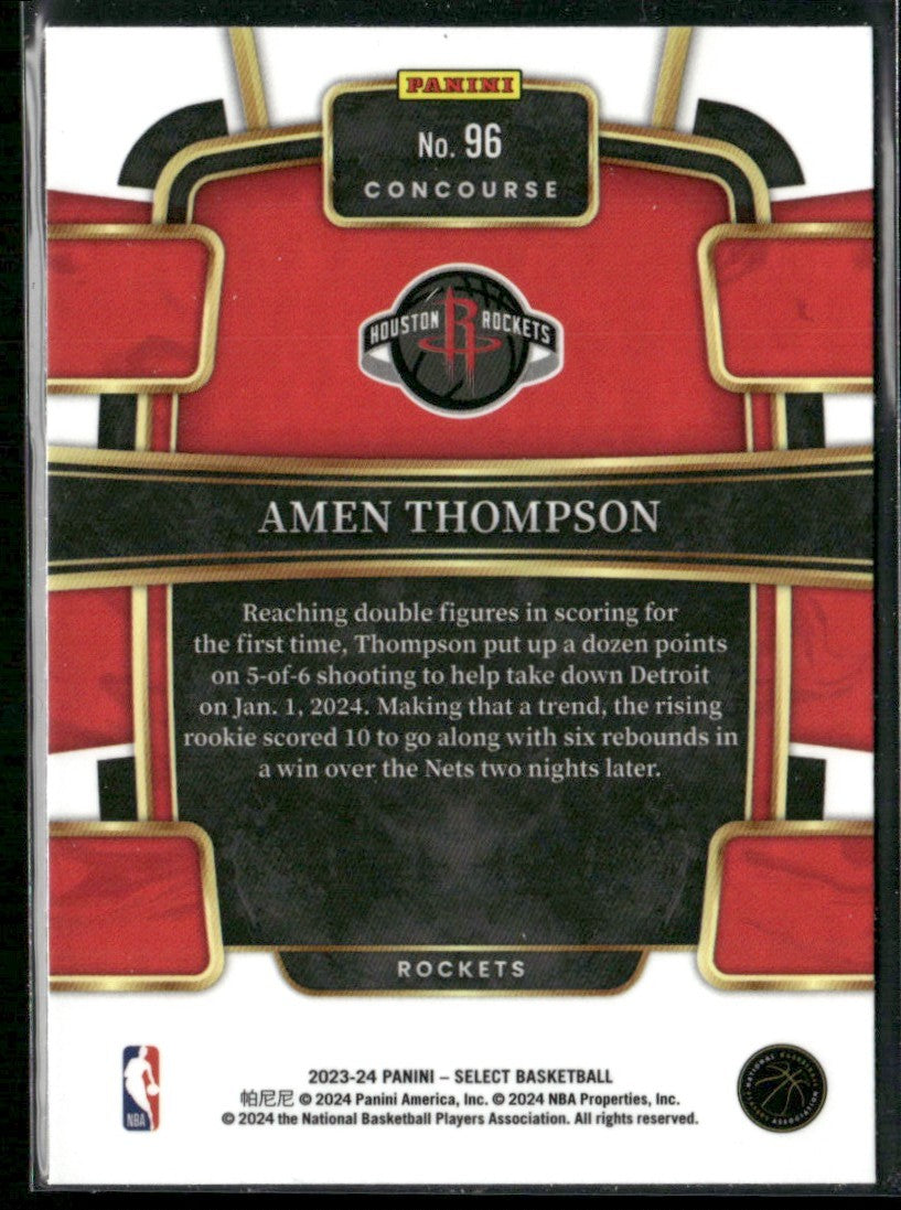 Amen Thompson 2023 Panini Select Concourse Retail Blue RC #96 Houston Rockets
