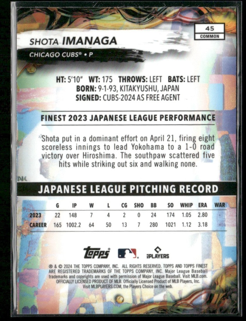 Shota Imanaga 2024 Topps Finest Common RC #45 Chicago Cubs
