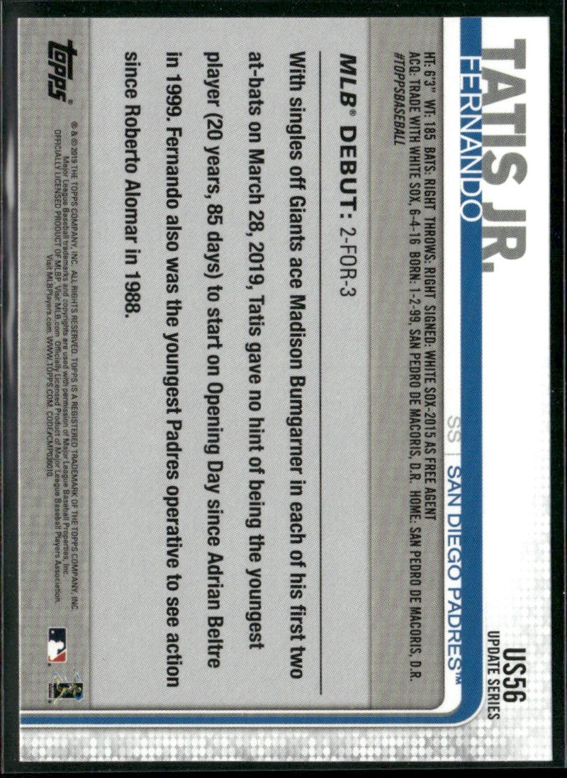 Fernando Tatis Jr. 2019 Topps Update #US56 San Diego Padres
