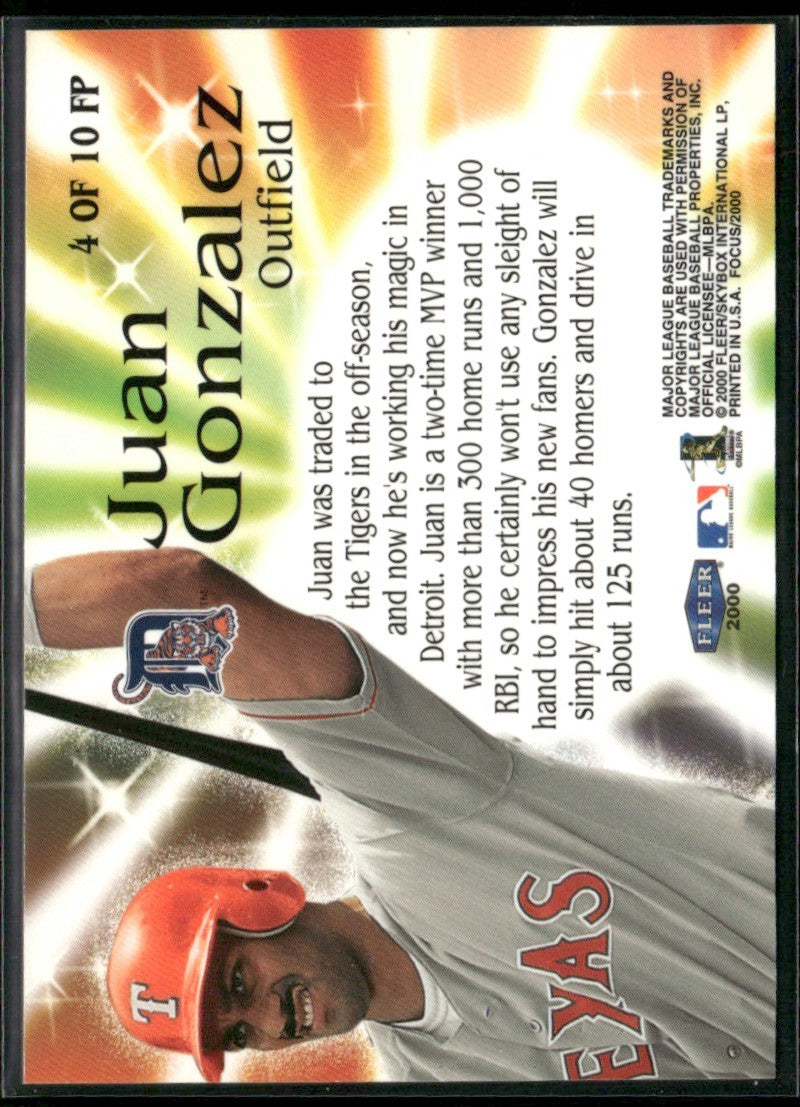 Juan Gonzalez 2000 Fleer Focus Pocus #4 Texas Rangers