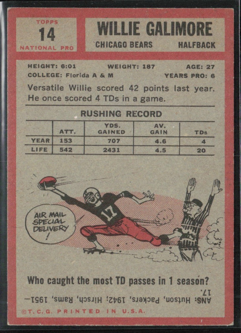 Willie Galimore 1962 Topps #14 Chicago Bears