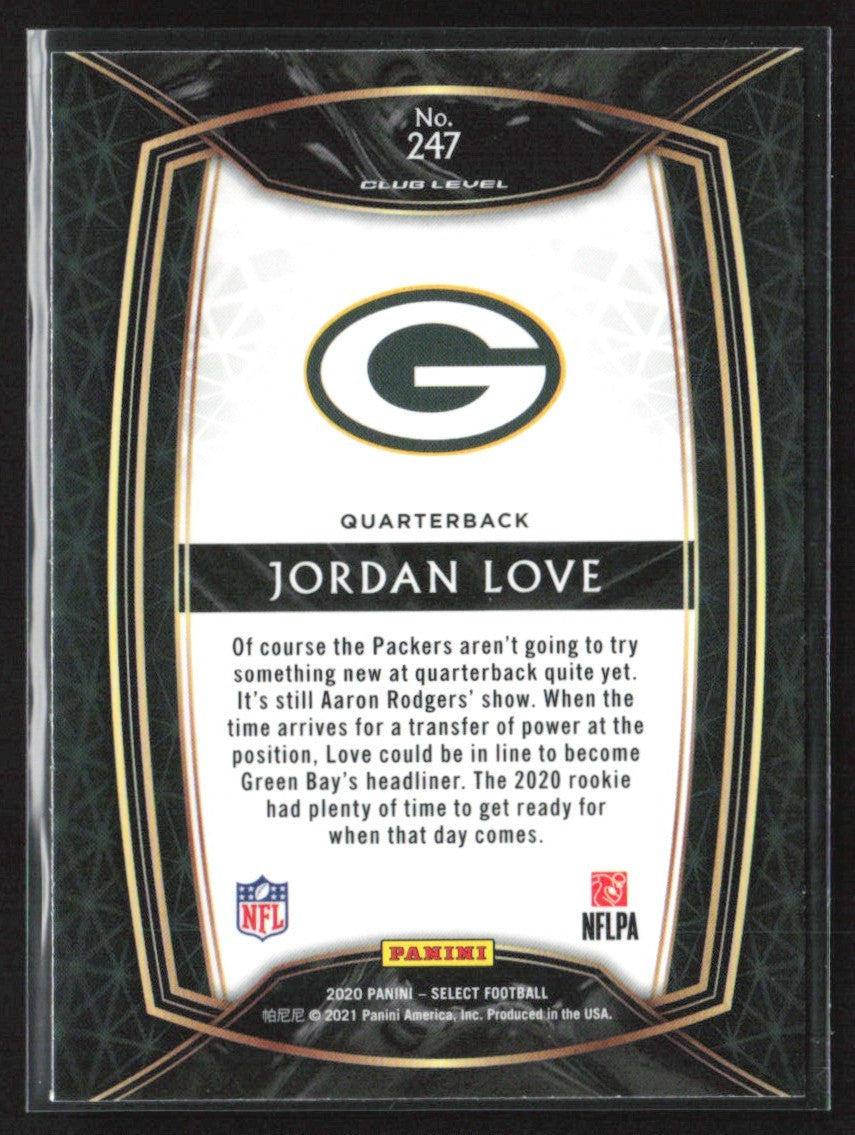 Jordan Love 2020 Panini Select Club RC #247 Green Bay Packers